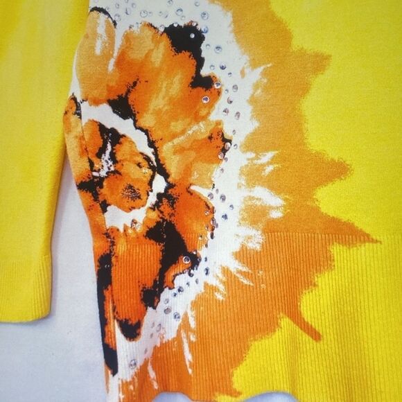 Nue Options Sunshine Yellow Floral Women’s Sweater Size L - Picture 3 of 9